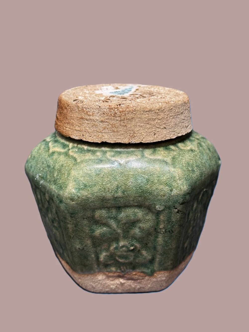 Chinese Shiwan Export Stoneware Lidded Ginger Jar, Green, Vintage Circa 1930s
